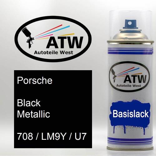 Porsche, Black Metallic, 708 / LM9Y / U7: 400ml Sprühdose, von ATW Autoteile West.